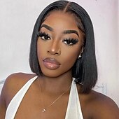 baratos Perucas de seda frontais de cabelo natural-Bob peruca de cabelo humano 13x4 hd peruca dianteira do laço 150 densidade sem cola pré arrancado com cabelo do bebê curto bob perucas para mulher