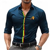 cheap Men&#039;s Dress Shirts-Men&#039;s Dress Shirt Printed Shirts Lion Street Wear to work Black Dark Navy Fuchsia Long Sleeve Turndown Spring &amp; Summer Clothing Apparel Print