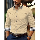 preiswerte Button-Down-Hemden für Herren-Herren Hemd Sommerhemd Oberhemd Knopfhemd Lässiges Hemd Schwarz Weiß Rosa Wein Marineblau Langarm Plaid Farbblock Kargen Täglich Urlaub Patchwork Bekleidung Baumwolle Baumwollmischung Modisch