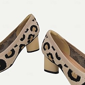 levne Dámské boty pro volný čas-Dámské Podpatky Větší velikosti Boty Flyknit Venkovní Kancelář Denní Leopard Kačenka Palec do špičky Módní Klasické Pohodlné Chůze Úplet Povaleč Mandlová Levhart Černá / béžová