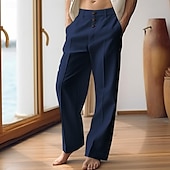 levne luxusní plátěné kalhoty-40% len Pánské Plátěné kalhoty Kalhoty Letní kalhoty Knoflíky Kapsy Straight-Leg Bez vzoru Prodyšné Pohodlné Dovolená kancelář a kariéra Denní Klasické Na běžné nošení Černá Bílá