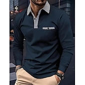 cheap Men&#039;s Classic Polo-Men&#039;s Polo Shirt Golf Shirt Casual Sports Lapel Long Sleeve Fashion Basic Color Block Houndstooth Patchwork Button Spring &amp;  Fall Regular Fit White Red Navy Blue Khaki Light Blue Polo Shirt