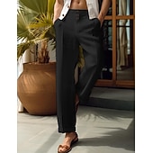 preiswerte Luxus-Leinenhose-40 % Leinen Herren Leinenhosen Hose Sommerhose Tasche Knöpfe Gerader Schnitt Einfach Bequem Atmungsaktiv Urlaub Büro / Karriere Täglich Klassisch Lässig Schwarz Weiß