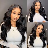 economico Parrucche lace front capelli veri-parrucche piene del merletto frontale dell&#039;onda del corpo capelli umani 180 densità hd parrucche trasparenti dell&#039;onda del corpo pre pizzicate con i capelli del bambino parrucche brasiliane anteriori