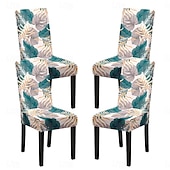 abordables Funda para silla de comedor-Juego de 4 fundas para silla de comedor de spandex elástico, funda protectora para silla elástica con estampado floral, funda para asiento con banda elástica para comedor, boda, ceremonia, banquete,