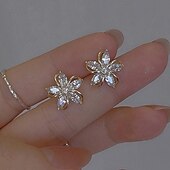 abordables Pendientes-Pendientes cortos Clásico Flor Aretes Joyas Dorado Para Boda Fiesta Diario