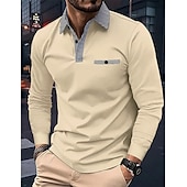 cheap Men&#039;s Classic Polo-Men&#039;s Polo Shirt Golf Shirt Casual Sports Lapel Long Sleeve Fashion Basic Color Block Houndstooth Patchwork Button Spring &amp;  Fall Regular Fit White Red Navy Blue Khaki Light Blue Polo Shirt