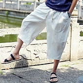 ieftine Retro-Bărbați Pantaloni de in Pantaloni de vară Pantaloni de plajă Cordon Buzunar Talie elastică Simplu Confort Respirabil Lungime gambă Zilnic Plajă Vacanță Hawaiană Boho Gri Închis