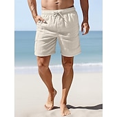 cheap Luxury Linen Pants-100% Linen Men&#039;s Shorts Linen Shorts Summer Shorts Pocket Drawstring Elastic Waist Plain Breathable Comfortable Short Daily Vacation Going out Classic Casual Black Navy Blue