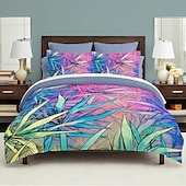 abordables Juegos de funda nórdica-Juego de funda nórdica con patrón de plantas tropicales, juego de cama de algodón de lujo suave de 3 piezas, regalo de decoración para el hogar, funda nórdica tamaño king queen doble