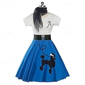 billiga Outfits-Retro / vintage Femtiotal Grease-kläder Klänningar Kläder Pudelkjolar Tryck Maskeradkläder Dam Karnival Maskerad Prestanda Fest Vuxna Klänning Skärp Halsduk