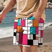olcso Geometriai nyomat-Férfi Kockás Színes Úszónadrágok Deszkás short Közepes csípő Szabadság Hawaii Üdülőhely stílus Vakáció Szabadság Tengerpart Zsinór hálós béléssel Rugalmas derék Tervező Ruházat