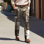 preiswerte Schlank-Farbblock-Geometrie, Business-Casual, Herren-Business-Anzughose mit 3D-Druck, flache Vorderseite, gerades Bein, entspannte Passform, Polyester-Hose, Outdoor, Streetwear, für die Arbeit,