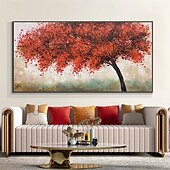 cheap Abstract Paintings-Mintura Handmade Red Tree Landscape Oil Paintings On Canvas Wall Art Decoration Modern Abstract Pictures For Home Decor Rolled Frameless Unstretched Painting