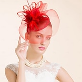 Недорогие Фасцинаторы-Hats Tulle Sinamay Saucer Hat Top Hat Wedding Cocktail Elegant Wedding With Feather Headpiece Headwear