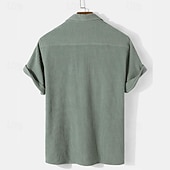 cheap Men's Button Up Shirts-Men's Shirt Summer Shirt Casual Shirt Beach Shirt Corduroy Shirt Blue Green Apricot Short Sleeve Plain Lapel Vacation Holiday Pocket Clothing Apparel Polyester Fashion Casual Comfortable