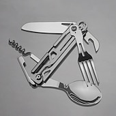 economico Cucina da campeggio-Set di posate multifunzione 5 in 1 in acciaio inossidabile 420 posate portatili da esterno con cucchiaio, coltello, forchetta, lattina staccabili &amp; apri bottiglia