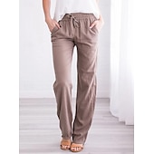 cheap Plain Cotton Linen Pant-Women&#039;s Cotton Linen Pants Pants Trousers Casual Daily Full Length Plain Drawstring Side Pockets Breathability Comfortable Inelastic Going out Weekend Black White Yellow Burgundy Spring &amp; Summer