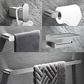 cheap Towel Bars-Bathroom Accessory Set Wall Mounted Brushed Stainless Steel Include Robe Hook Towel Bar Toilet Paper Holder with Mobile Phone Storage Shelf Towel Holder and Roll Paper Shelf 1or 3pcs