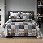 abordables Couvre-lits, couvertures et ensembles-Ensemble de courtepointe à motif patchwork 100 % coton, ensemble de couvre-lit king queen size pour toutes les saisons, ensemble de literie bohème surdimensionné et léger
