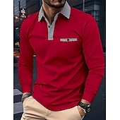 cheap Men&#039;s Classic Polo-Men&#039;s Polo Shirt Golf Shirt Casual Sports Lapel Long Sleeve Fashion Basic Color Block Houndstooth Patchwork Button Spring &amp;  Fall Regular Fit White Red Navy Blue Khaki Light Blue Polo Shirt