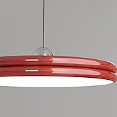 abordables Suspension-Lustre en métal de style simple, abat-jour rond créatif en acrylique, lampe suspendue au plafond intégrée, lampe suspendue à LED tricolore, chambre à coucher, salle à manger décorée avec des