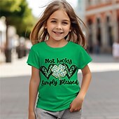 voordelige Meisje&#039;s 3D Visie &amp; Schitteren-st. Patrick meisjes 3D klavertje vier T-shirts korte mouw 3D-print zomer actief mode schattig polyester kinderen 3-12 jaar ronde hals buiten casual dagelijks normale pasvorm