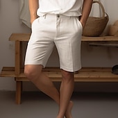 お買い得  高級リネンパンツ-リネン 40% 男性用 ショーツ リネンショーツ サマーショーツ ボタンアップ ポケット 平織り 高通気性 快適 ショート 日常 バケーション お出かけ クラシック カジュアル ホワイト ネイビーブルー