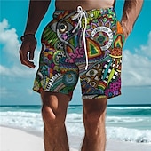 baratos Retro Vintage &amp; Ética-Homens Olhos Graffiti Colorido Calção Justo de Natação Shorts de Natação Bermuda de Surf Cintura Média Férias Havaiana Estilo resort Férias Feriado Praia Com Cordão com forro de malha Cintura elástica