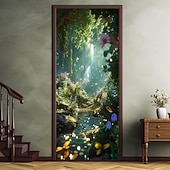 billige Dørdeksler-skog tåkete hule dørdeksler veggmaleri dekor dør billedvev dør gardin dekorasjon bakteppe dør banner avtakbar for inngangsdør innendørs utendørs hjemme rom dekorasjon gårdshus dekor forsyninger