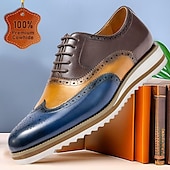 cheap Premium Leather Sneakers-Men&#039;s Dress Sneakers Leather Italian Full-Grain Cowhide Slip Resistant Lace-up Brown / Blue