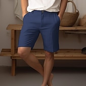 お買い得  高級リネンパンツ-リネン 40% 男性用 ショーツ リネンショーツ サマーショーツ ボタンアップ ポケット 平織り 高通気性 快適 ショート 日常 バケーション お出かけ クラシック カジュアル ホワイト ネイビーブルー