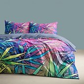 abordables Juegos de funda nórdica-Juego de funda nórdica con patrón de plantas tropicales, juego de cama de algodón de lujo suave de 3 piezas, regalo de decoración para el hogar, funda nórdica tamaño king queen doble