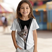 cheap Girl&#039;s 3D Animals-Girls&#039; 3D Cat Tee Shirts Short Sleeve 3D Print Summer Active Fashion Cute Polyester Kids 3-12 Years Crew Neck Outdoor Casual Daily Regular Fit