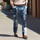 preiswerte Schlank-Farbblock-Geometrie, Business-Casual, Herren-Business-Anzughose mit 3D-Druck, flache Vorderseite, gerades Bein, entspannte Passform, Polyester-Hose, Outdoor, Streetwear, für die Arbeit,