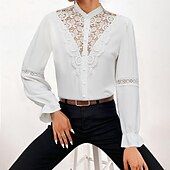 preiswerte Elegante Oberteile-Hemd Spitzenhemd Bluse Weißes Spitzenhemd Damen Schwarz Weiß Rosa Feste Farbe Spitze Taste Strasse Täglich Modisch Stehkragen S