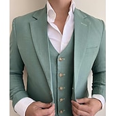 abordables Trajes de negocios-De los hombres Boda Trajes Salvia Formal Color sólido A Medida Juego de 3 piezas Recto 2 botones