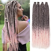 abordables Crocheter les cheveux-extensions dreadlock 24 pouces synthétique hippie simple extrémité dreads 15 brins ombre brun 0,6 cm largeur extensions loc style reggae crochet cheveux pour femmes