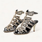 cheap Semi-Formal-Women&#039;s Heels Wedding Shoes Sandals Party Rhinestone Stiletto Fantasy Heel Peep Toe Elegant Bohemia Vintage Microbial Leather Loafer Black Red Gold