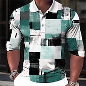 preiswerte Poloshirt mit Farbblockdesign für Herren-Herren Karomuster Poloshirts Golfshirt Langarm Polo-Shirts Hemden mit Kragen Vintage Lässig Urlaubskleidung Formelle Kleidung Festivalkleidung Knöpfe 3D-Druck Frühling &amp; Sommer Blau Purpur Braun