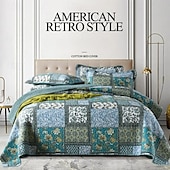 abordables Couvre-lits, couvertures et ensembles-Ensemble de courtepointe à motif patchwork 100 % coton, ensemble de couvre-lit king queen size pour toutes les saisons, ensemble de literie bohème surdimensionné et léger