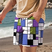 olcso Geometriai nyomat-Férfi Kockás Színes Úszónadrágok Deszkás short Közepes csípő Szabadság Hawaii Üdülőhely stílus Vakáció Szabadság Tengerpart Zsinór hálós béléssel Rugalmas derék Tervező Ruházat