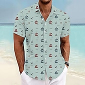 economico Stampa oceanica-Per uomo Navi Camicia Camicia hawaiana Camicia Aloha Manica corta Camicia Collo ripiegabile Festività Hawaiano Esterno Da mare Hawaiano Bianco Blu Verde S M L