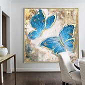 billiga Djurmålningar-blå fjäril oljemålning på duk stor handmålad abstrakt fjärilar canvas målning väggkonst modern texturerad djurmålning för vardagsrum väggdekoration