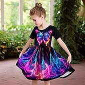 abordables Robe Papillon 3D-FILLE 3D Papillon Robe Manche Courte 3D effet Eté du quotidien Vacances Décontractées Magnifique Enfants 3-12 ans Robe casual Robe Patineuse Au dessus du genou Standard