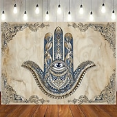 ieftine Tapiserii de vacanță-Epocă hamsa agățată de mână tapiserie eid ramadan artă de perete tapiserie mare decor mural fotografie fundal pătură perdea acasă dormitor living decor