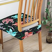baratos Capa para Cadeira de Jantar-Capas elásticas para assento de cadeira de jantar 1 peça, capas de assento laváveis macias e removíveis com estampa floral para cadeiras de jantar, protetor de capa de assento para sala de jantar