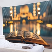 tanie gobelin krajobrazowy-koran eid mubarak ramadan wiszące gobelin meczet wall art duży gobelin mural wystrój fotografia tło koc kurtyna strona główna sypialnia salon dekoracja