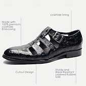 cheap Premium Leather Sandals-Men&#039;s Fishermen Sandals in Premium Crocodile Pattern Leather with Monk Strap