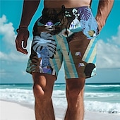 baratos Plantas e Flores Tropicais-Homens Folha Plantas Tropicais Shorts de Natação Bermuda de Surf Calção de Banho Cintura Média Férias Havaiana Estilo resort Férias Feriado Praia Com Cordão com forro de malha Cintura elástica